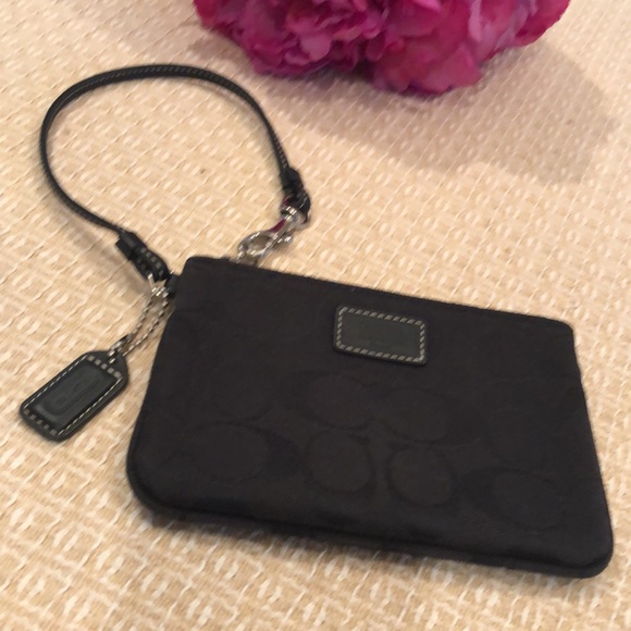 Coach Black Leather and Logo Print Fabric Wristlet bag with tag - Picture 3 of 16